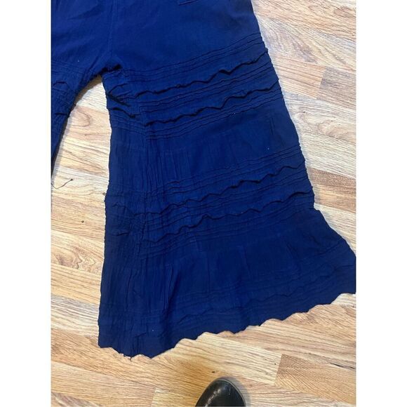 Lobos Del Mar Navy Blue Boho Cotton Gauze Gaucho Style Wide Leg Bell Bottoms OSF - Picture 10 of 10